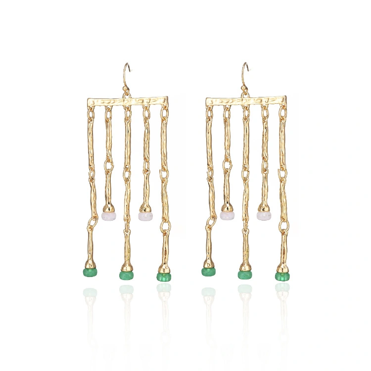 Geometric Gold Acrylic Beads Hollow Circle Alloy Female Earrings