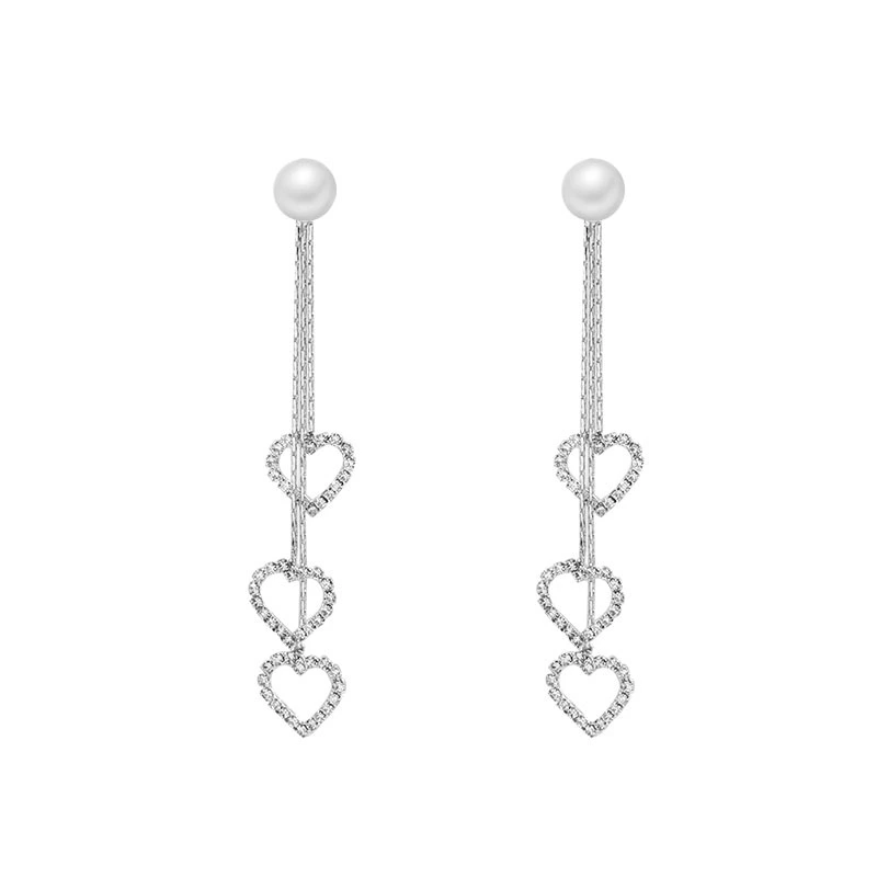 Silver Needle Diamond Love Tassel Earrings Femininity