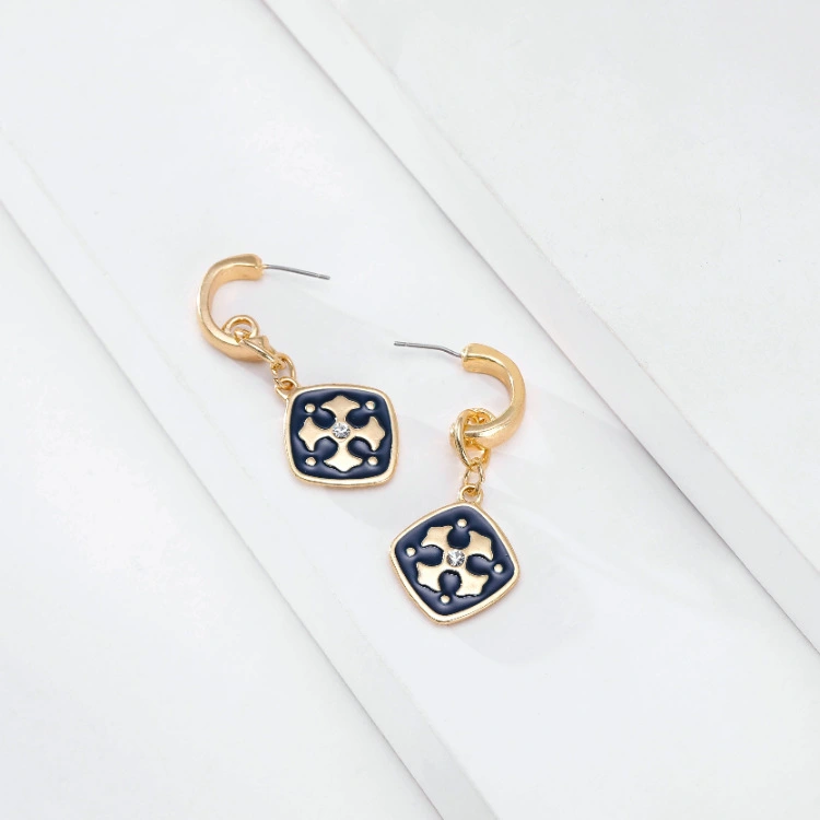 Alloy Earrings Geometric Square Hand-painted Hollow Female Earrings