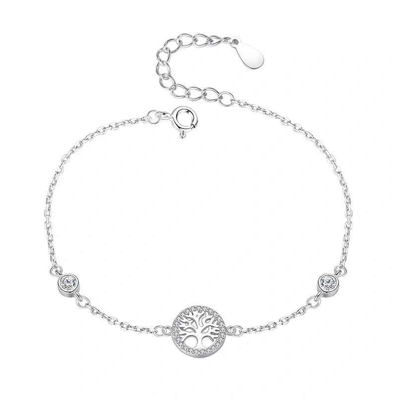 Belawang Sterling Silver Ladies Bracelet S925 Sterling Silver Tree Of Life Bracelet Inlaid With Zircon