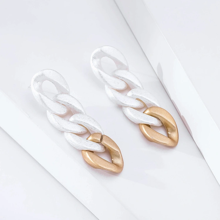 Earrings Two Tone Chain Earrings 925 Silver Pin Retro Chain Stud Earrings