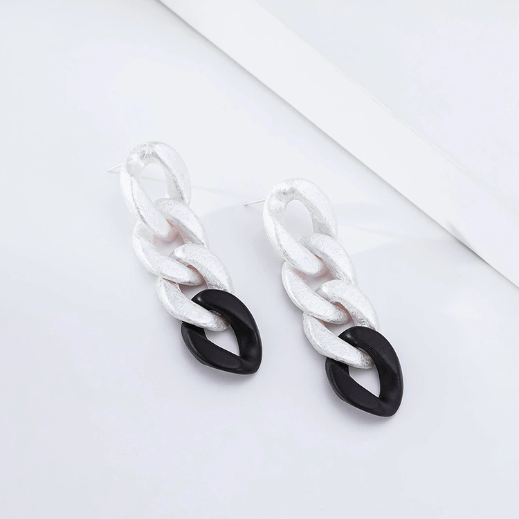 Earrings Two Tone Chain Earrings 925 Silver Pin Retro Chain Stud Earrings
