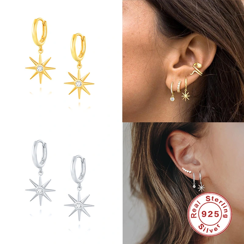 Fashion Simple Octagonal Star Sterling Silver Ear Buckle