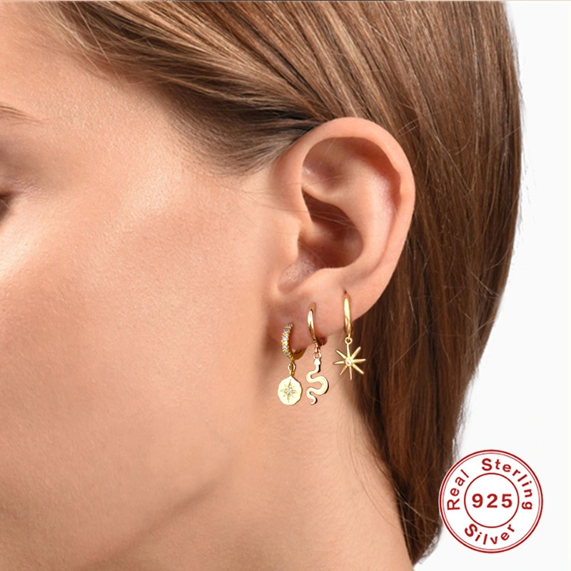 Fashion Simple Octagonal Star Sterling Silver Ear Buckle