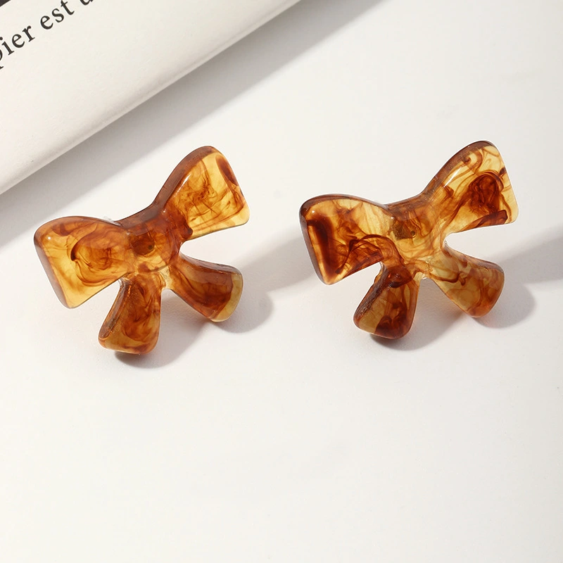 Geometric Acrylic Flower Earrings Female Amber Brown