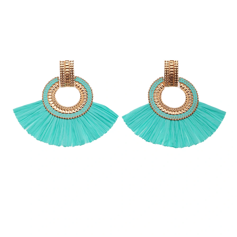 Alloy Fan-shaped Raffia Fringe Earrings