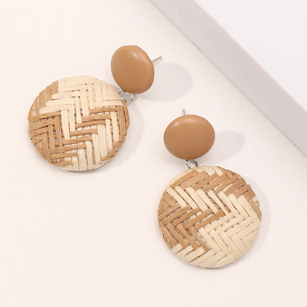 Bohemian Two-color Raffia Geometric Round Earrings