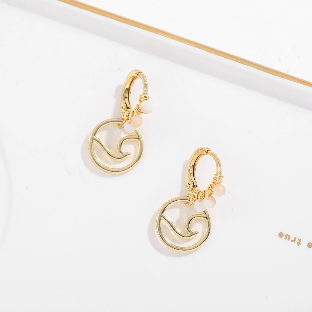 Retro New Alloy Round Hollow Rice Bead Winding Earrings
