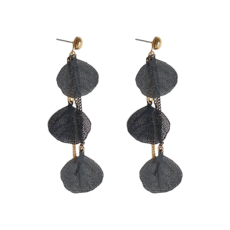 Personalized Black Punk Style Leaf Tassel Earrings