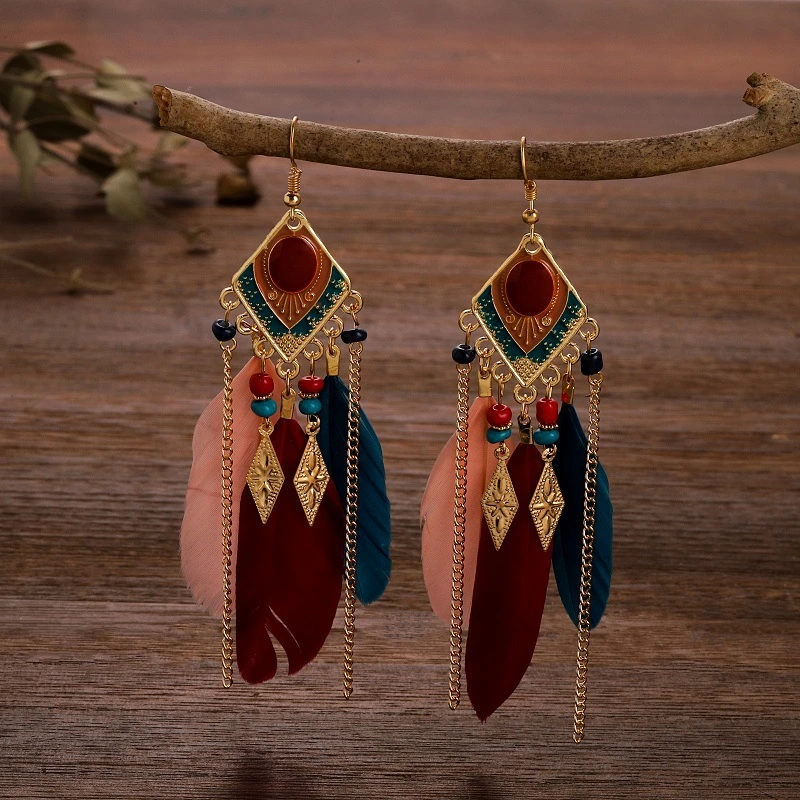 Fashion Jewelry Tassel Bohemian Earrings Retro Feather Earrings Creative Gifts