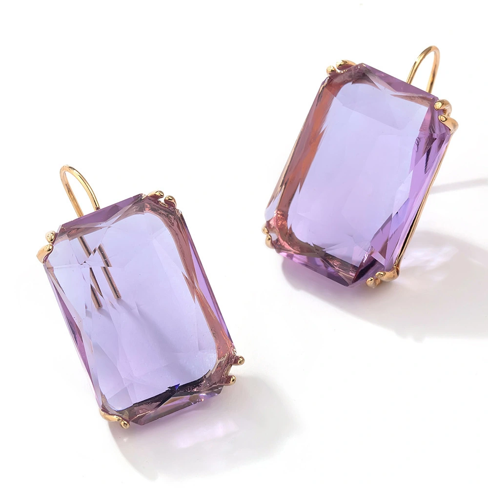 Fashion Simple Color Rhinestone Earrings Square Glass Pop Ear Hook Earrings