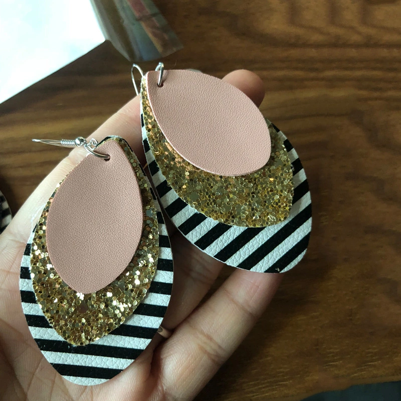 Striped Earrings Multilayer Christmas Petal Earrings Leather Drop Gold Earrings