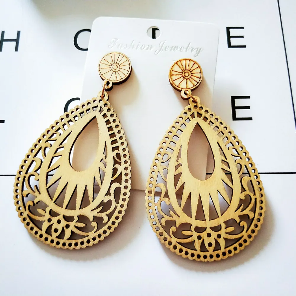 Wooden Drop-shaped Popular Hollow Earrings