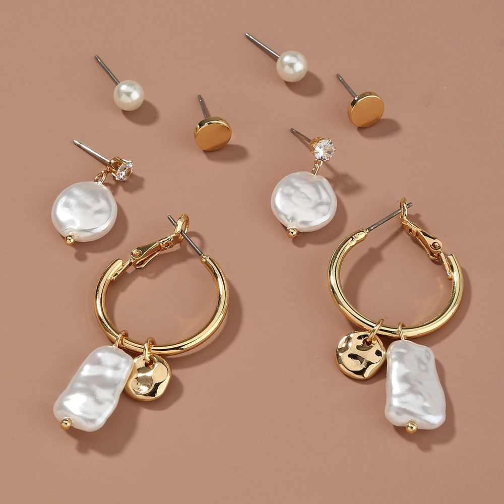 All-match Special-shaped Imitation Pearl Earrings Set