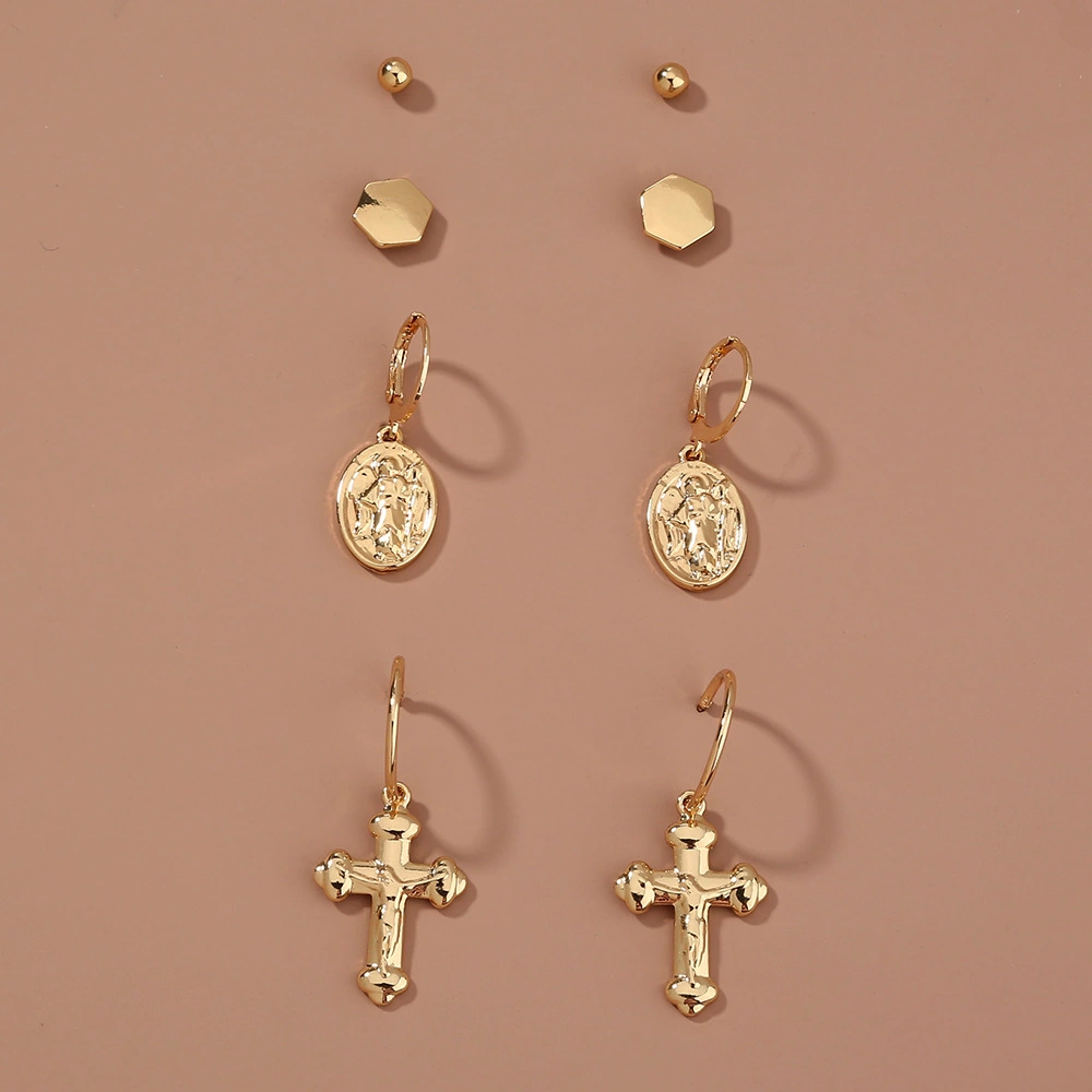 C-shaped Cross Metal Texture All-match Simple Earrings