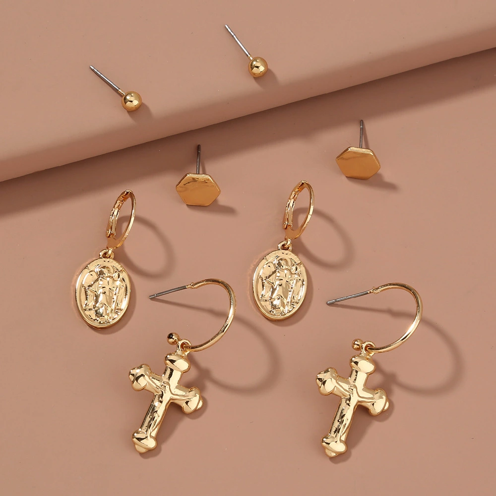 C-shaped Cross Metal Texture All-match Simple Earrings