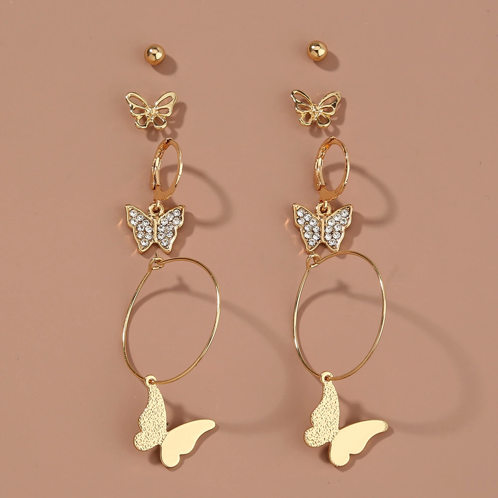 Diamond-studded Temperament Exquisite Butterfly Set Earrings