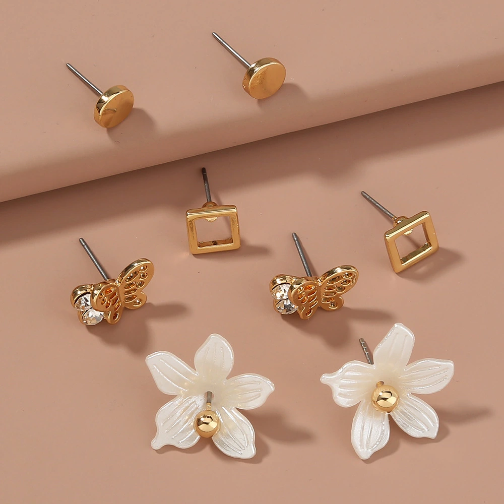 Butterfly Flower Simple Female Small Diamond Earrings