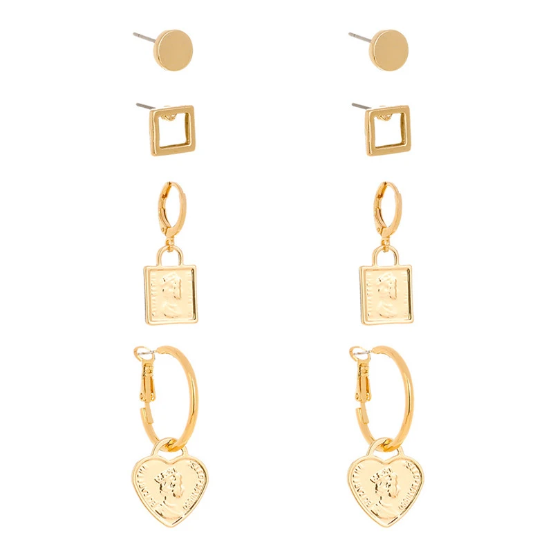 Metal Portrait Love Pendant Fashion Personality Combination Set Earrings