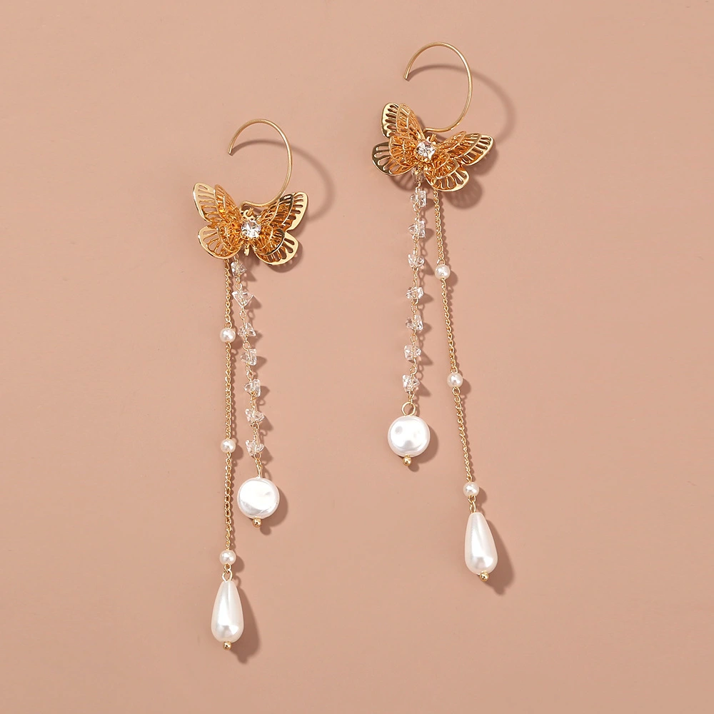 Fashion C-shaped Imitation Pearl Earrings Personalized Butterfly