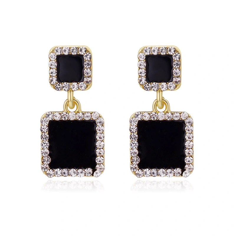 European And American Hot Style Fashion New Square Gemstone Earrings Simple