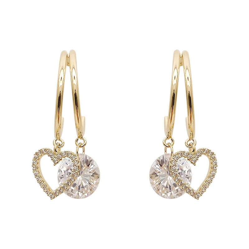 925 Silver Needle Zircon Small Love Earrings Temperament All-match