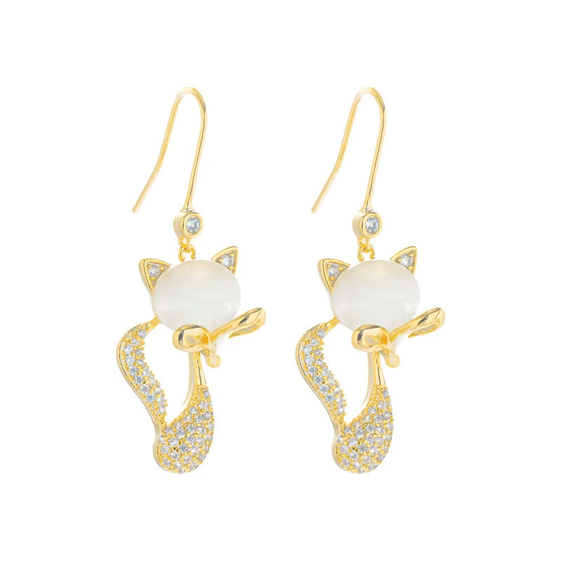 Opal Earrings Female Fox Earrings Sweet Temperament Long Style