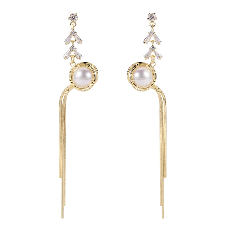 European And American Design Pearl Long Tassel Wild Earrings