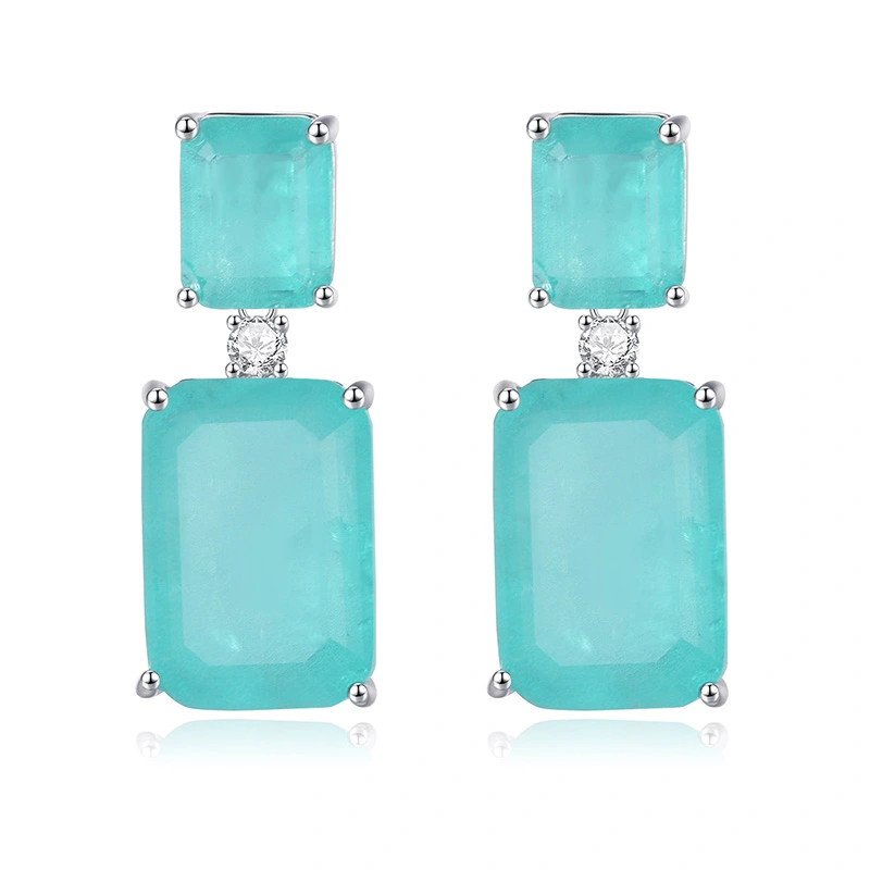 Rectangular Sea Blue Gemstone Earrings Earrings With High Quality