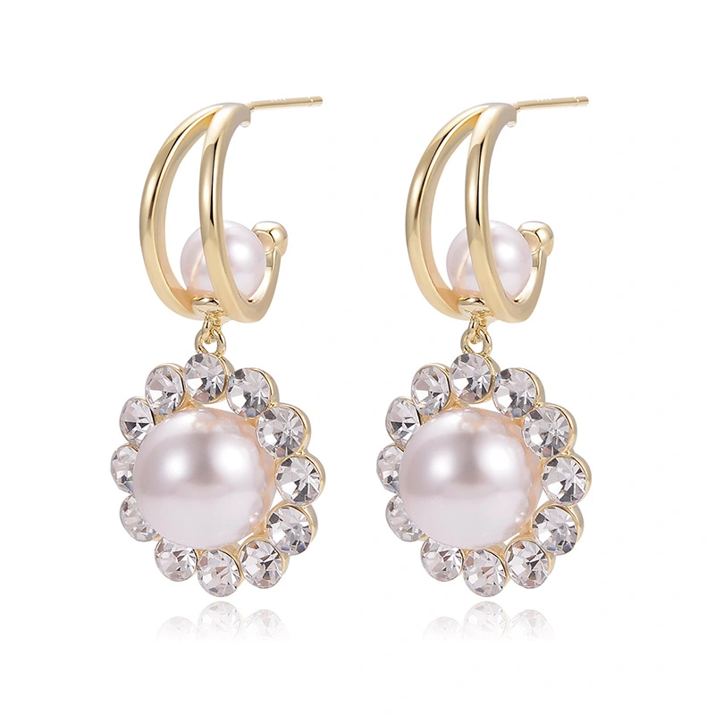 Korean Design Sense Diamond-Studded Pearl Earrings Fashion