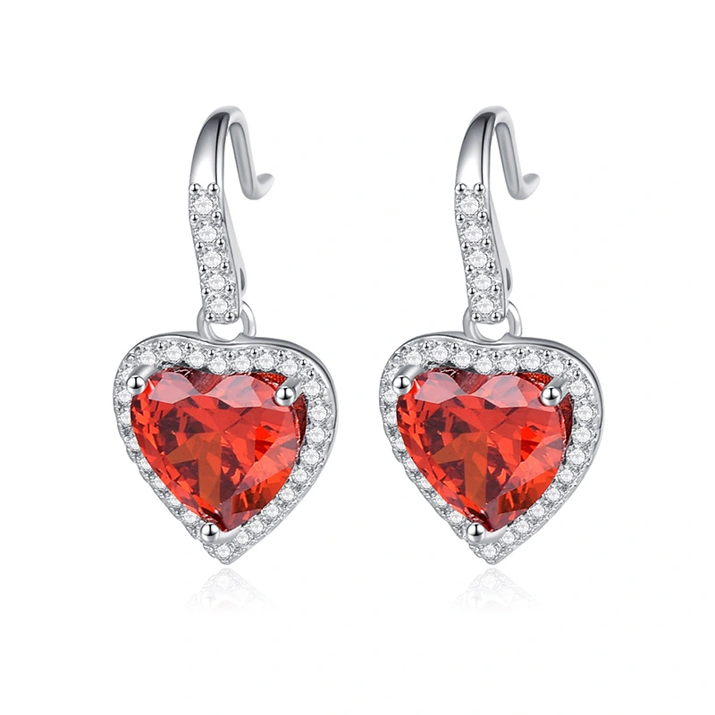 European And American Temperament Diamond And Ruby Love Earrings