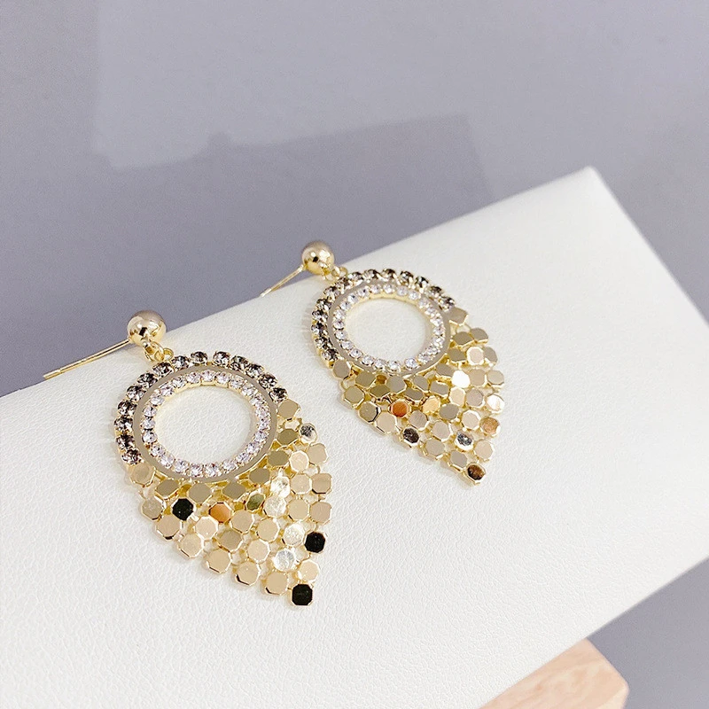 S925 Silver Pin Personality Metal Glossy Tassel Earrings