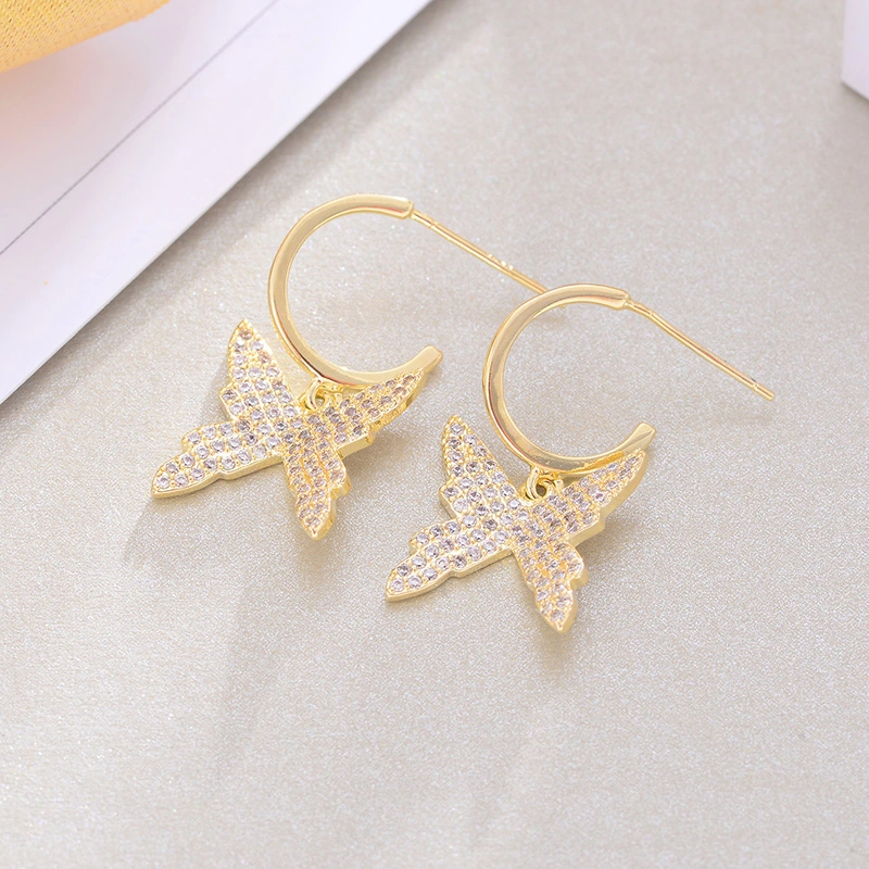 European And American Temperament Fashion And Popular Diamond Butterfly Earrings