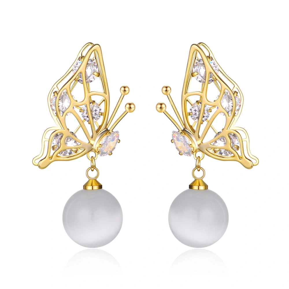 European And American Fashion Temperament Butterfly Pendant Pearl Stud Earrings