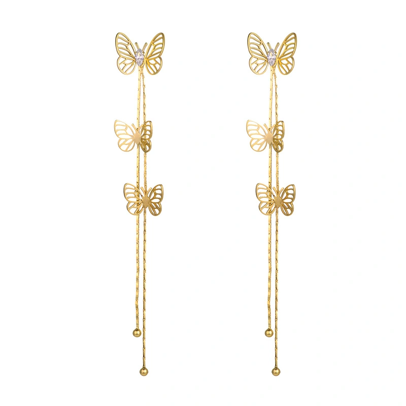 European And American Fashion Tassel Chain Length And Width Temperament Butterfly Earrings Women