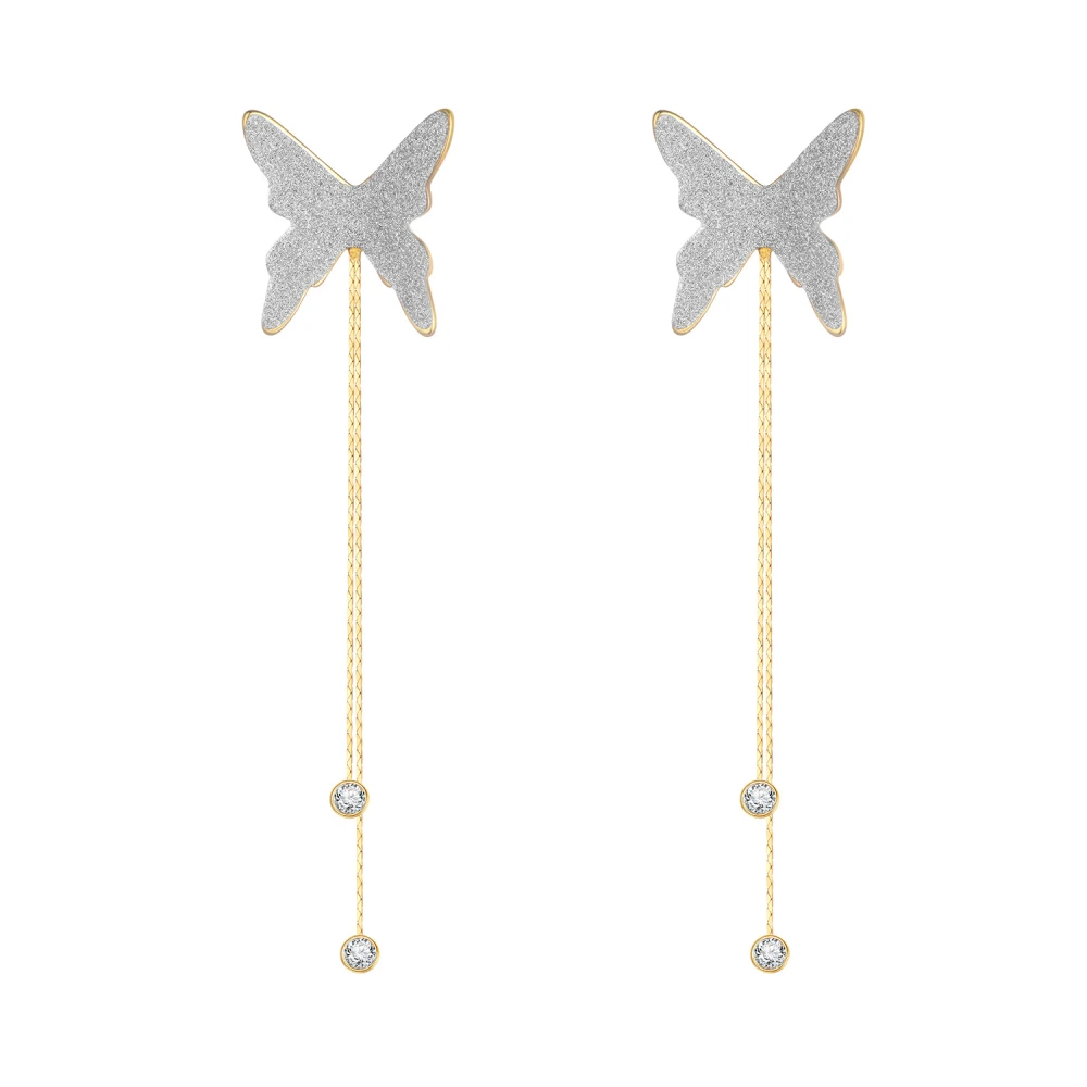 European And American Fashion Tassel Chain Long Silver Butterfly Earrings Women