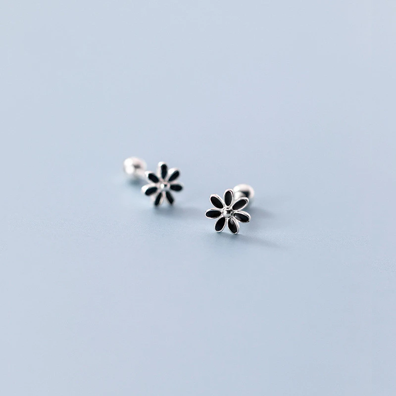 Silver And Black Flower Earrings Petite Forest