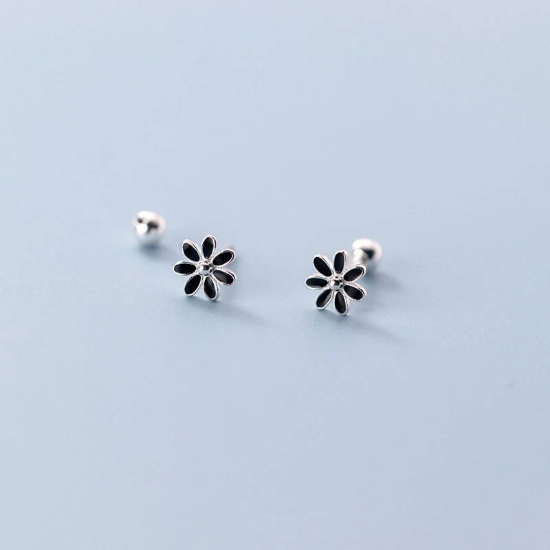 Silver And Black Flower Earrings Petite Forest