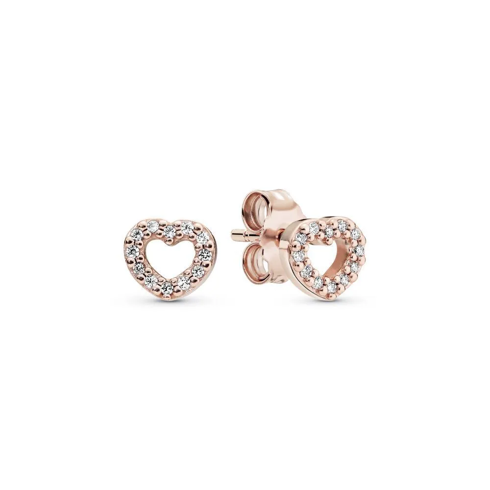 S925 Silver Full Diamond Fan Heart-shaped Rose Gold Crown Earrings