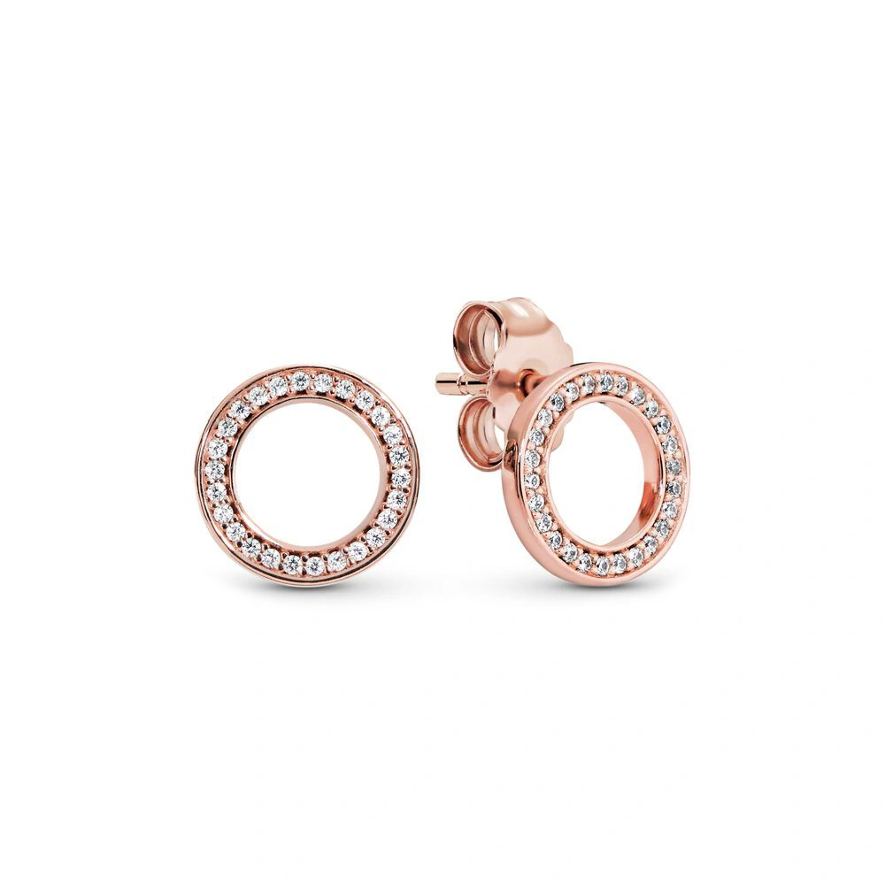 S925 Silver Full Diamond Fan Heart-shaped Rose Gold Crown Earrings