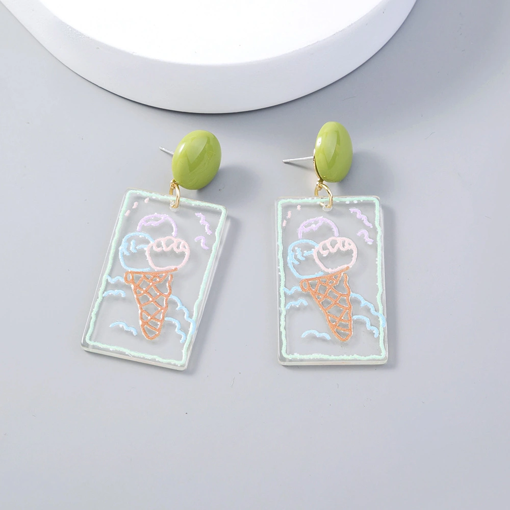 Transparent Embossed Popular Fashion Color Cute Graffiti Ice Cream Acrylic Earrings