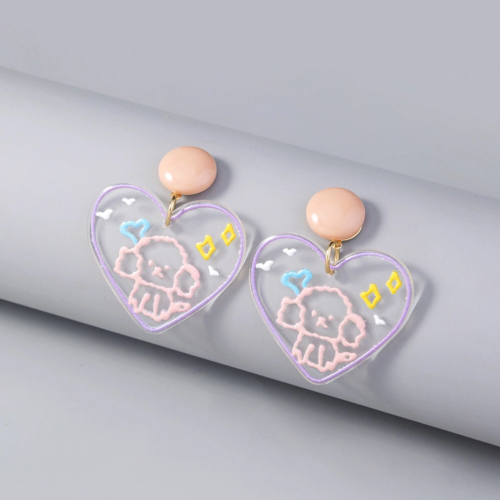 New Transparent Embossed Popular Fashion  Cute Heart-shaped Graffiti Love Acrylic Earrings