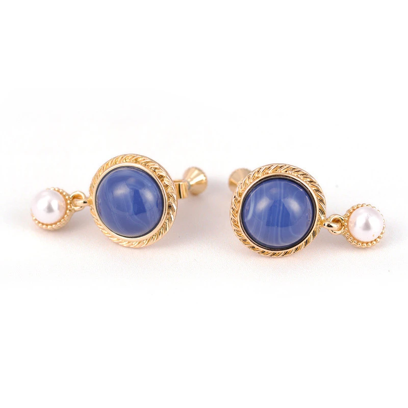 New Style Ear Clip Without Pierced Klein Blue Retro Pearl Stud Earrings