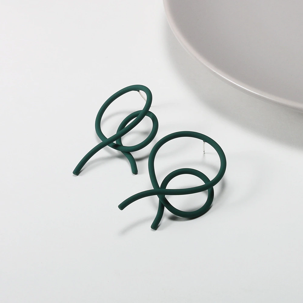 Silver Needle Baked Lacquer Geometric Earrings Female Simple Emerald Stud Earrings