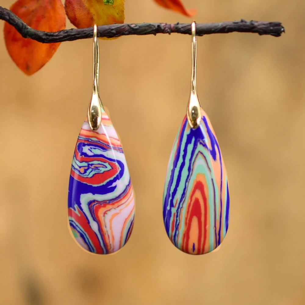 Drop-shaped Colored Pine Earrings Bohemian Natural Stone Earrings