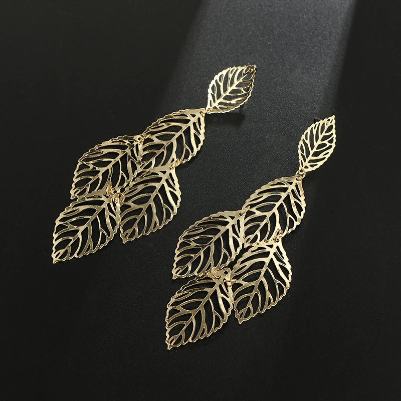 Long Large Leaf Alloy Earrings