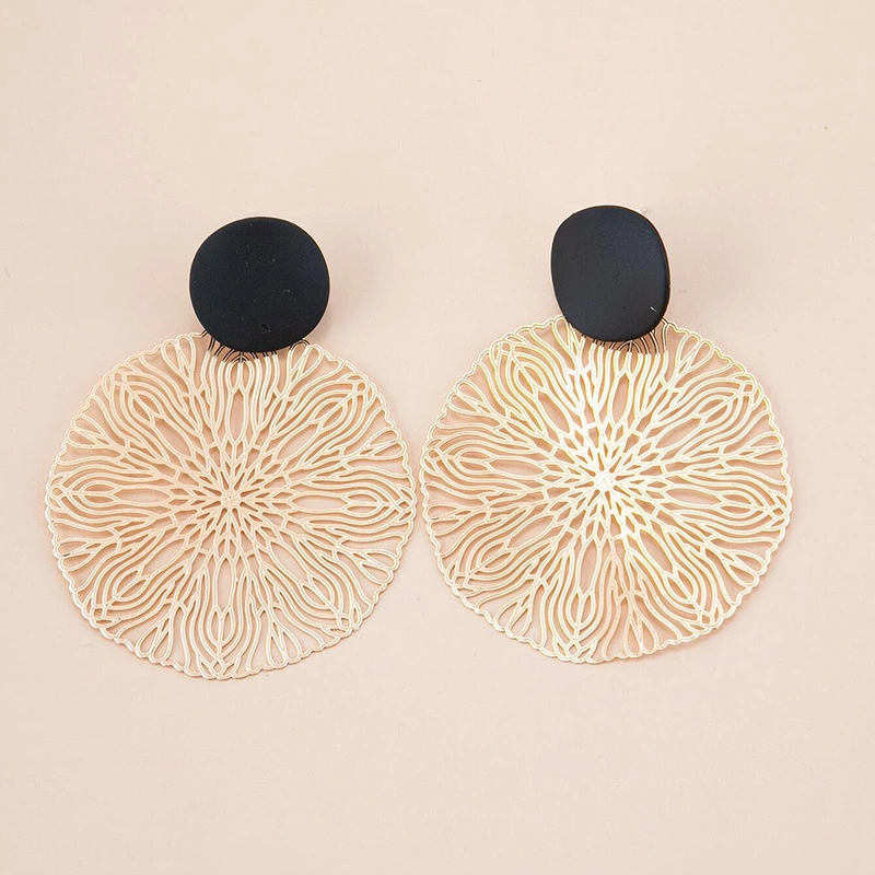 Circle Geometric Hollow Carved Golden Earrings