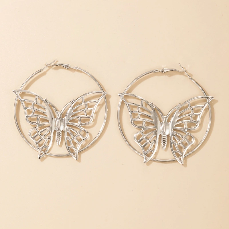 Vintage Creative Ethnic Style Silver Earrings Butterfly Earrings