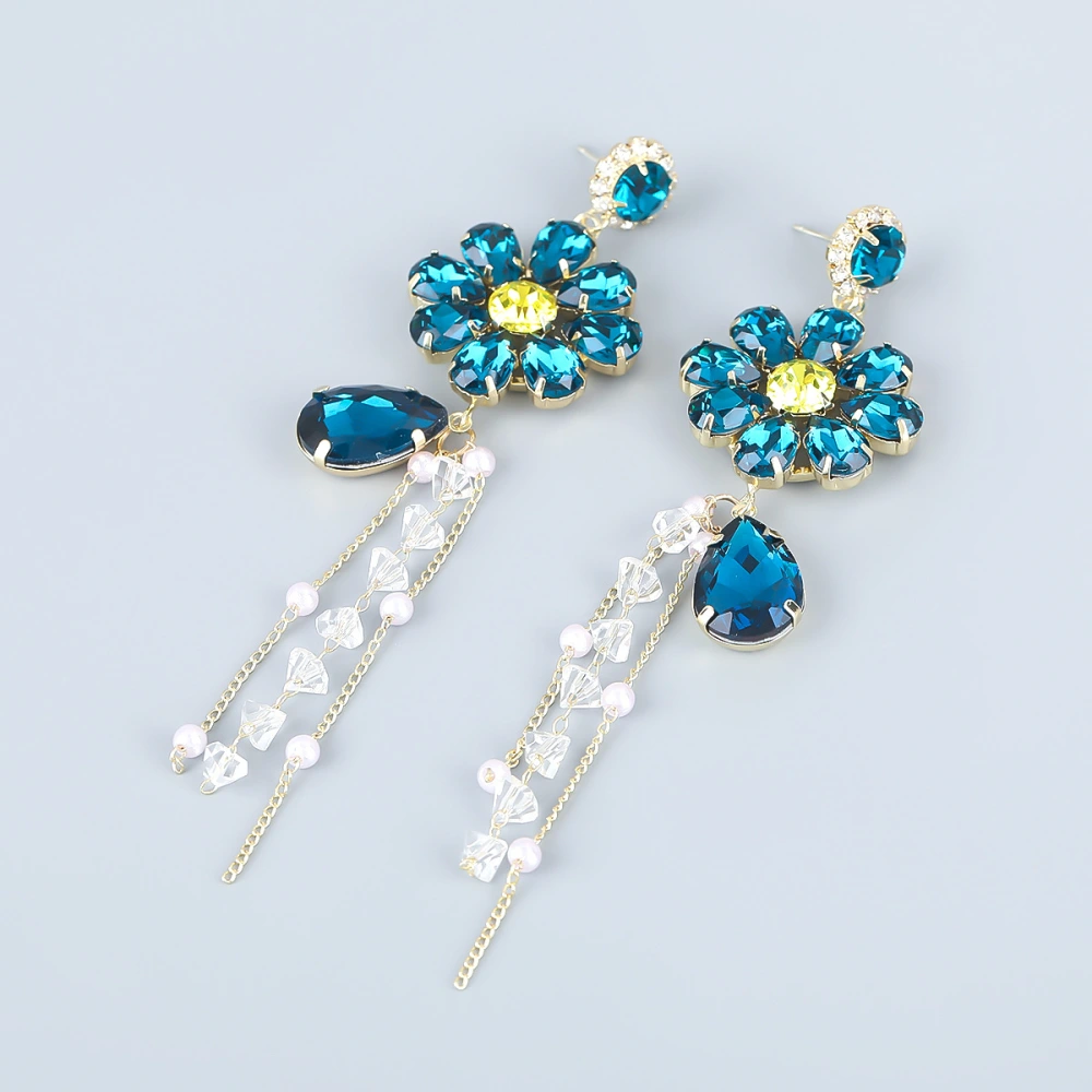 Alloy Diamond Drop-shaped Glass Diamond Flower Tassel Earrings