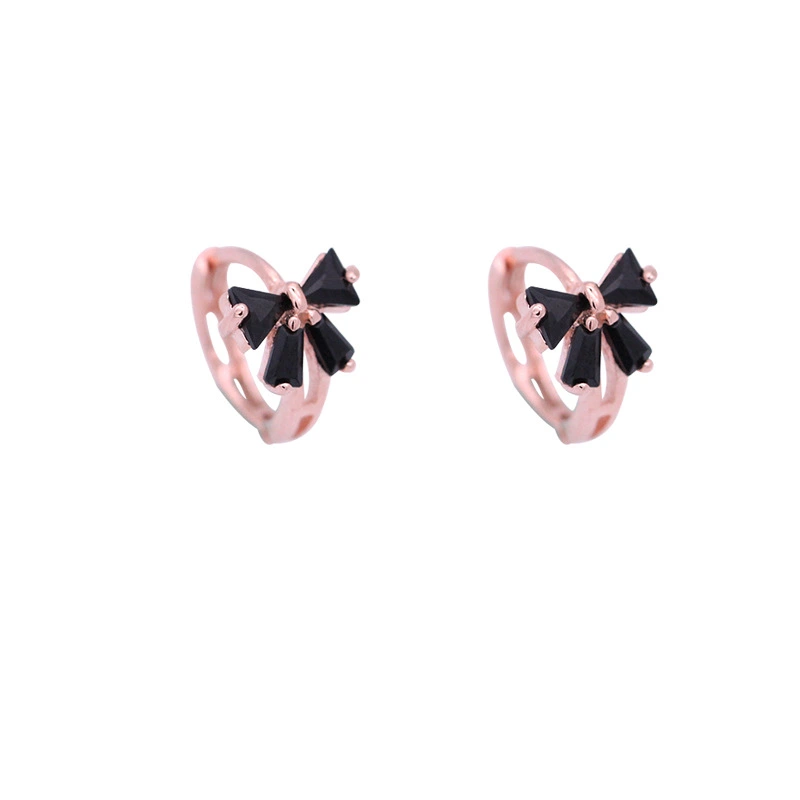 Black Bow Ear Hoop Earrings Female Retro Sweet Circle Earrings